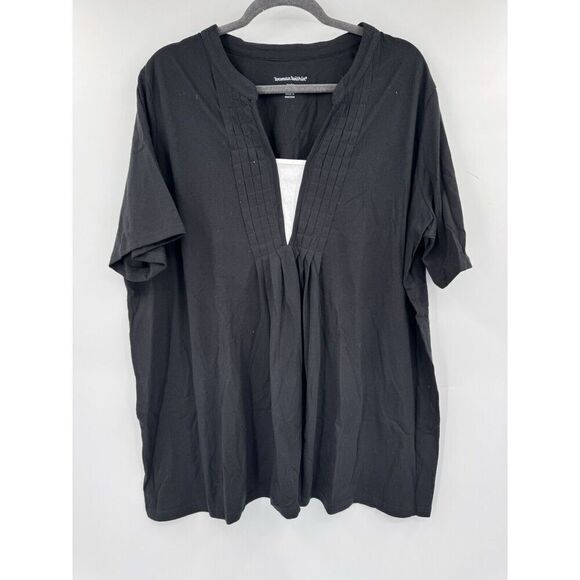 Woman Within Black Tee 7 Day Layer Look Elbow Sleeve Blouse Black White 1X 22/24 - Picture 3 of 9